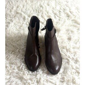 Ralph Lauren Womens Shaw Brown Leather Ankle Boots With Studded Strap & Side Zip